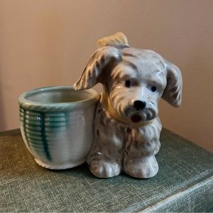 Vintage dog with yellow bow and basket - toothpick/matches holder/tiny planter